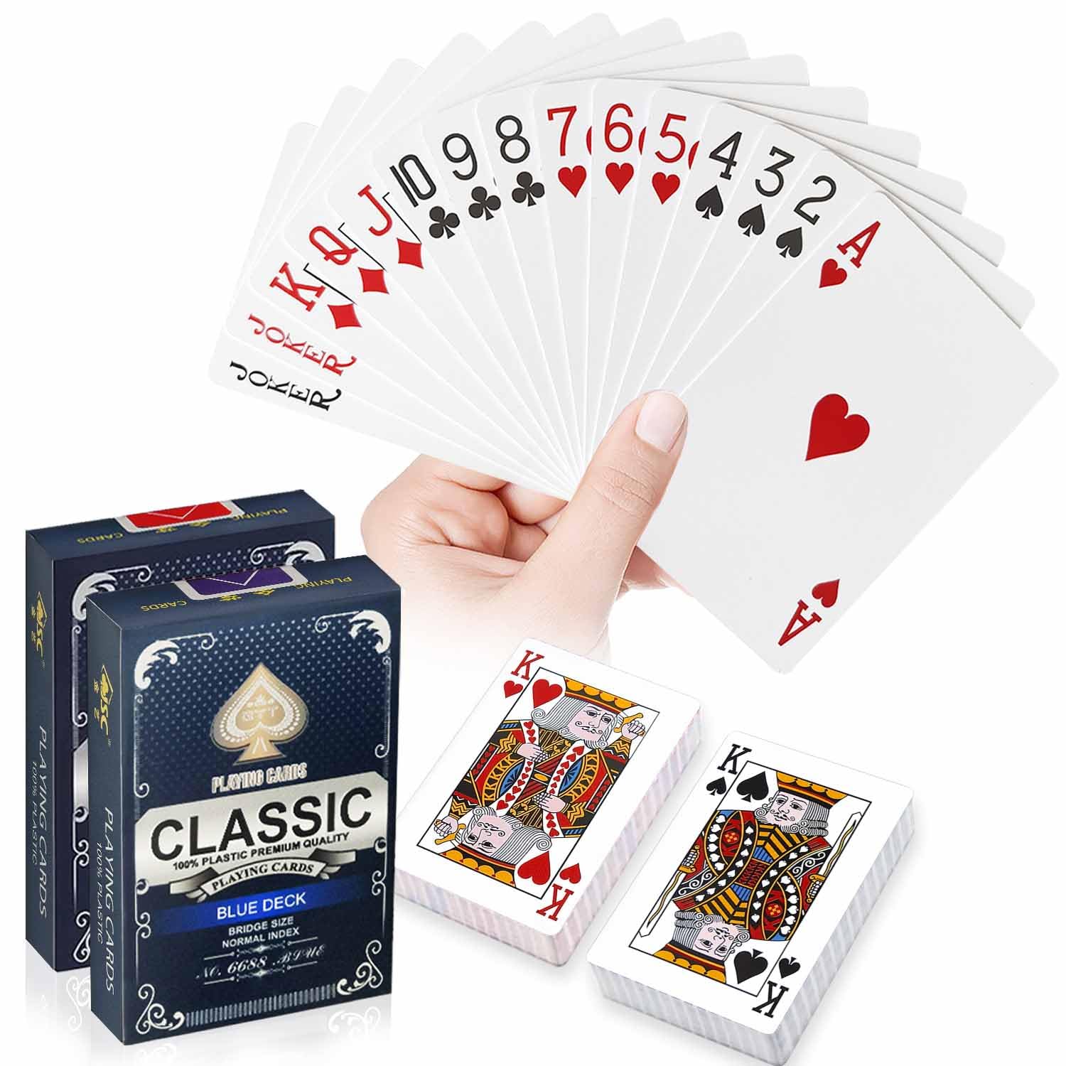 WUGAUWOR Waterproof Plastic Poker Cards, 2 Sets of 54 Cards, Red